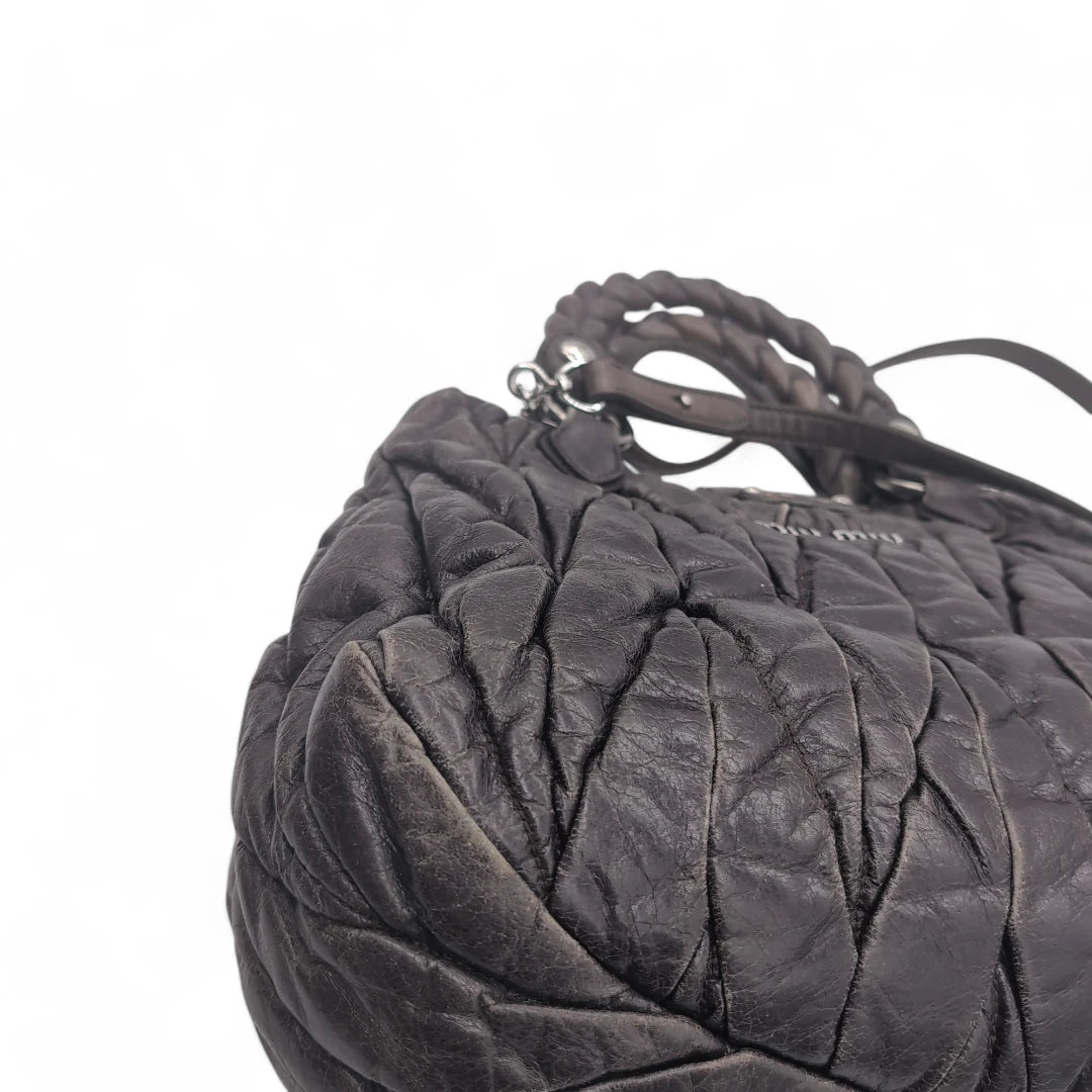 Miu Miu handbag Matelasse with shoulder strap in dark grey leather