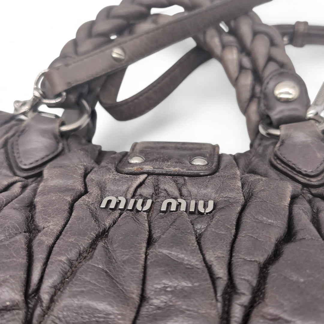 Miu Miu handbag Matelasse with shoulder strap in dark grey leather