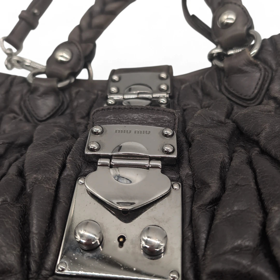 Miu Miu handbag Matelasse with shoulder strap in dark grey leather