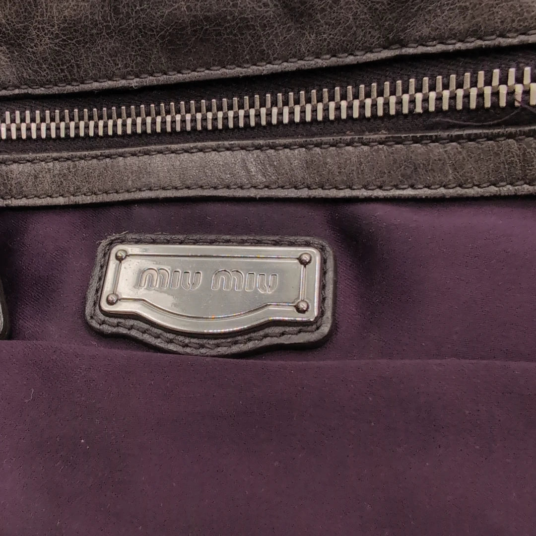 Miu Miu handbag Matelasse with shoulder strap in dark grey leather