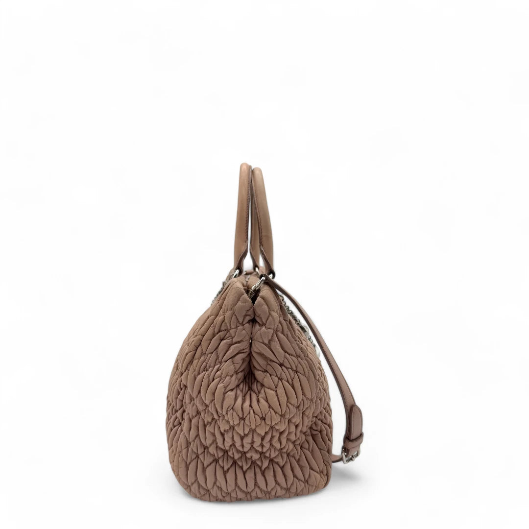 Miu Miu handbag Matelassé with shoulder strap and Miu Miu charm in pink leather