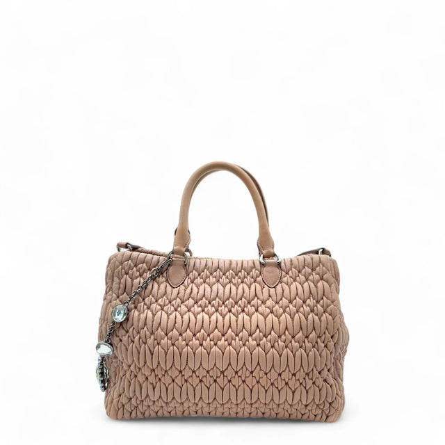 Miu Miu handbag Matelassé with shoulder strap and Miu Miu charm in pink leather