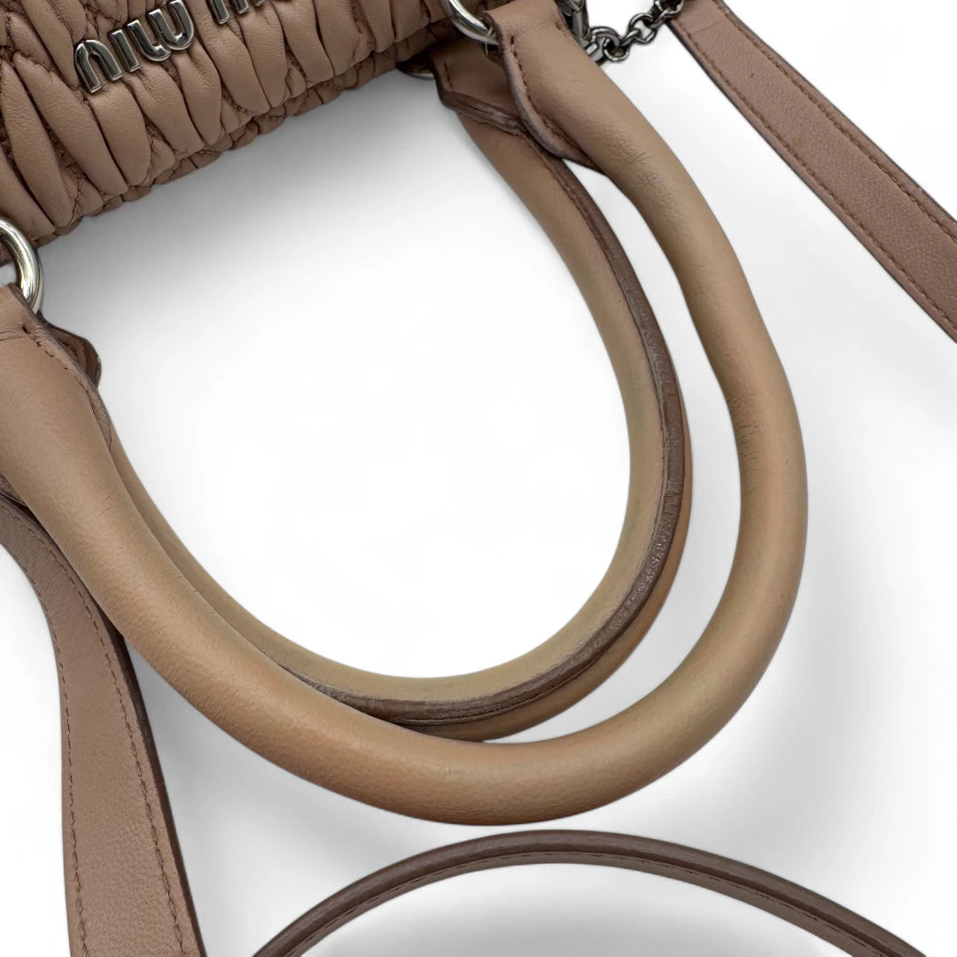 Miu Miu handbag Matelassé with shoulder strap and Miu Miu charm in pink leather