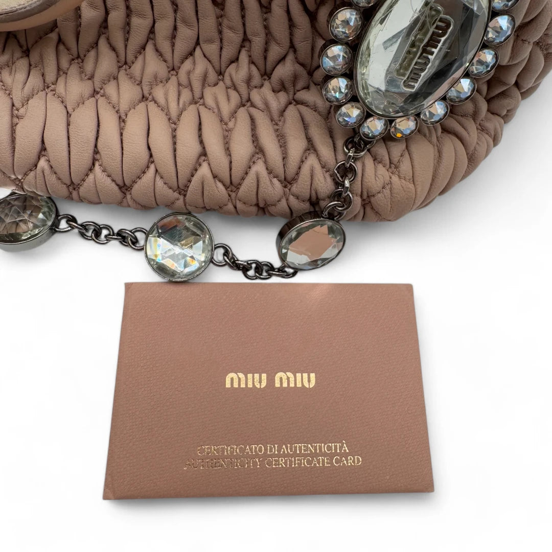 Miu Miu handbag Matelassé with shoulder strap and Miu Miu charm in pink leather