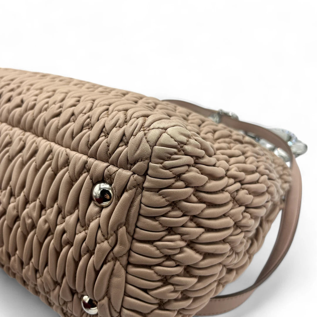 Miu Miu handbag Matelassé with shoulder strap and Miu Miu charm in pink leather
