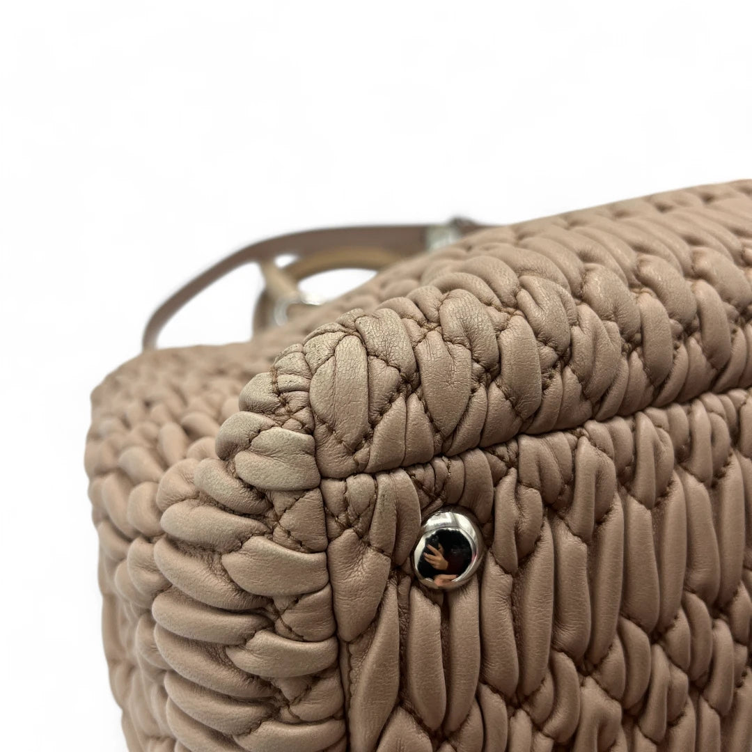 Miu Miu handbag Matelassé with shoulder strap and Miu Miu charm in pink leather