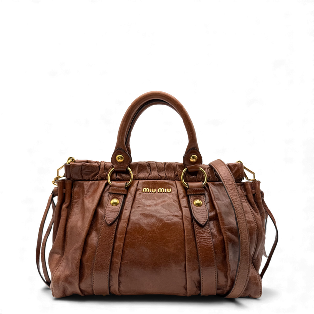 Miu Miu handbag Vitello Lux with shoulder strap made of dark brown leather