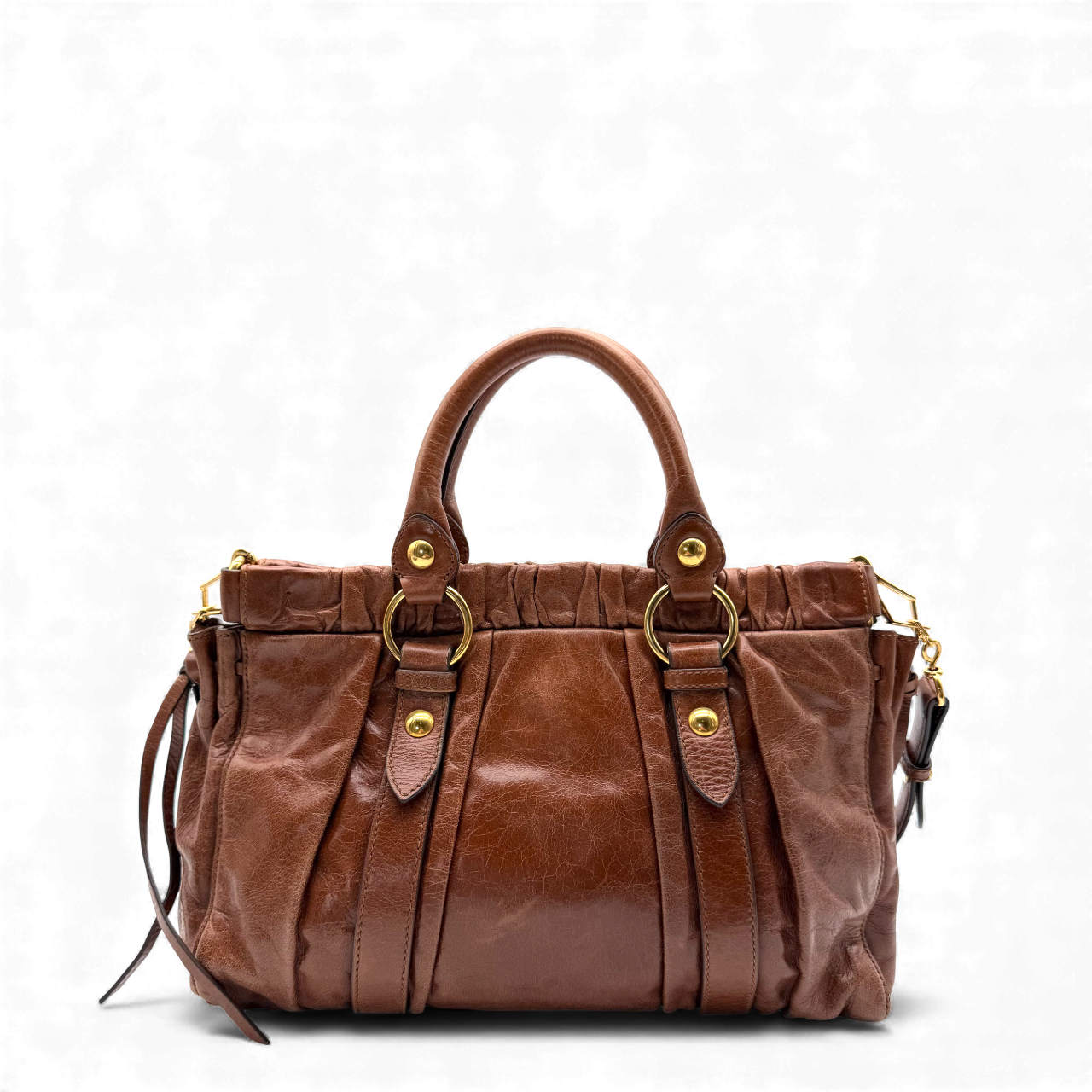 Miu Miu handbag Vitello Lux with shoulder strap made of dark brown leather