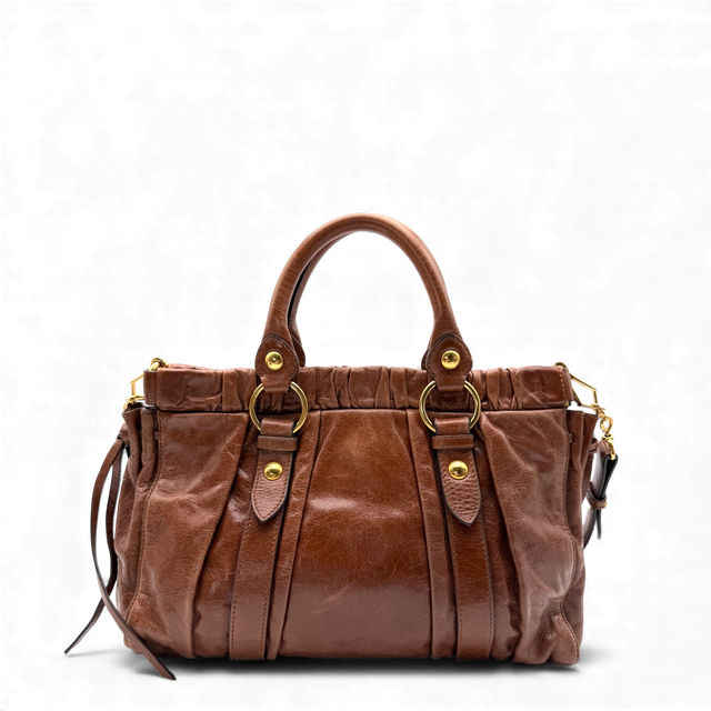 Miu Miu handbag Vitello Lux with shoulder strap made of dark brown leather