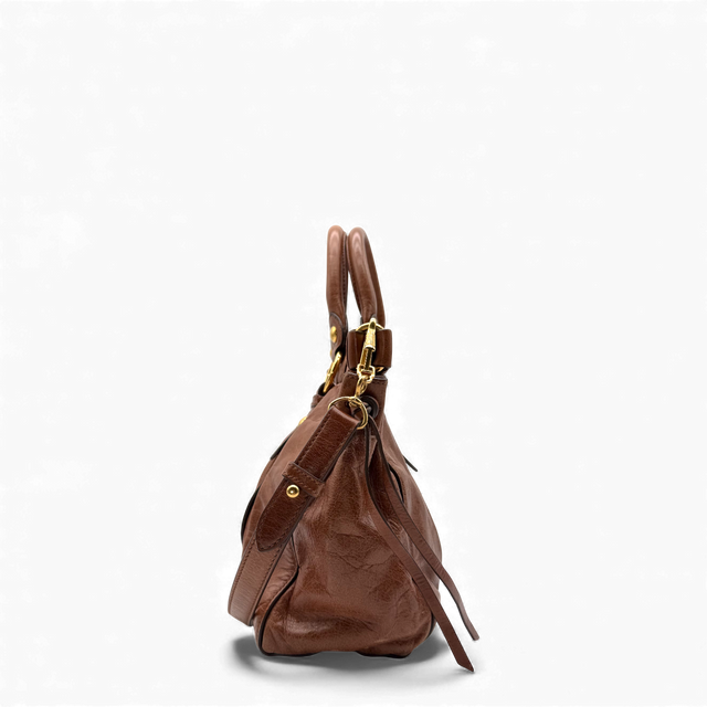 Miu Miu handbag Vitello Lux with shoulder strap made of dark brown leather