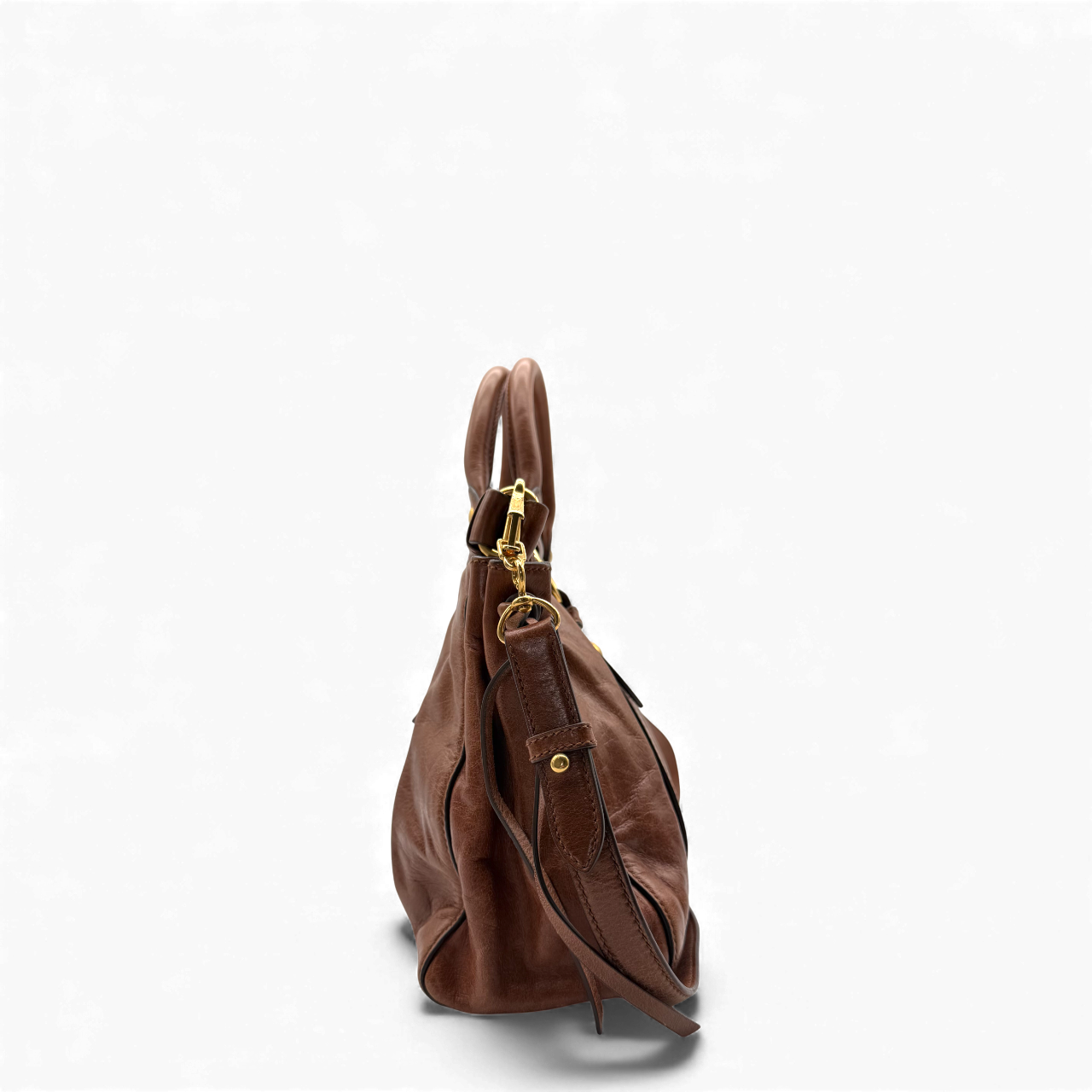 Miu Miu handbag Vitello Lux with shoulder strap made of dark brown leather