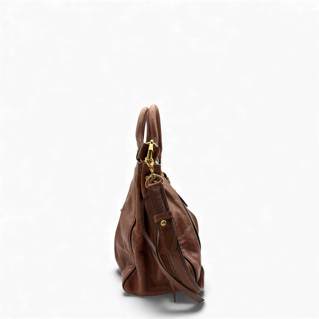 Miu Miu handbag Vitello Lux with shoulder strap made of dark brown leather