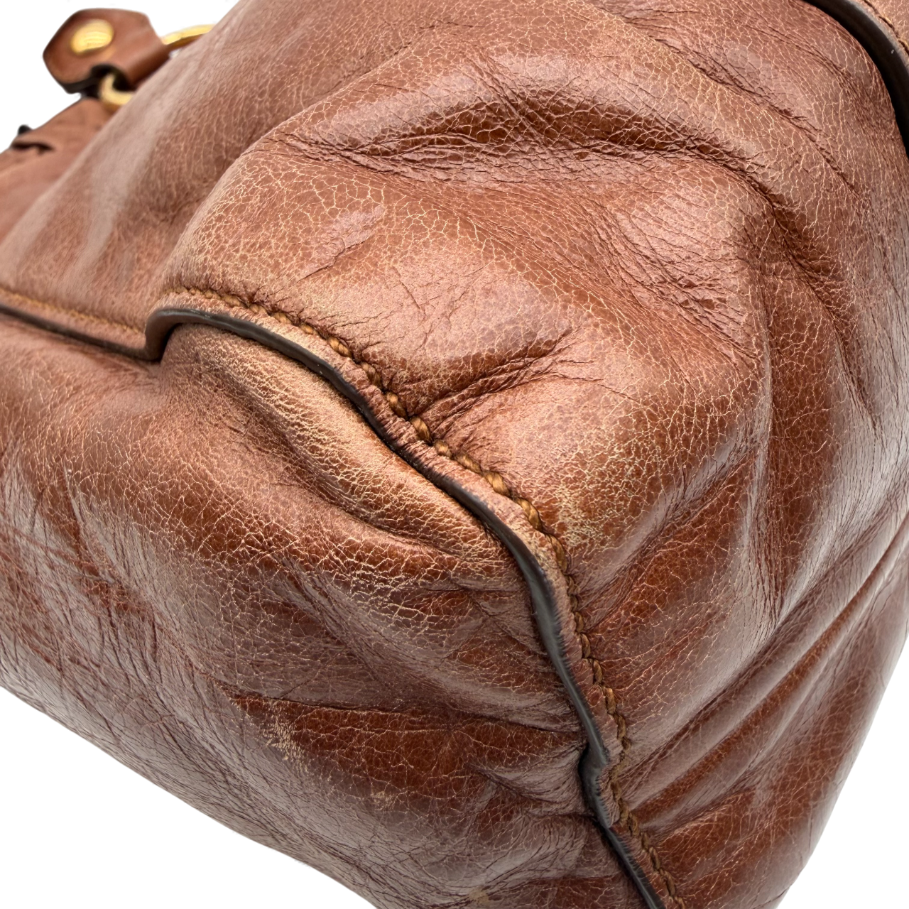 Miu Miu handbag Vitello Lux with shoulder strap made of dark brown leather