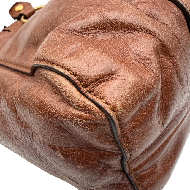 Miu Miu handbag Vitello Lux with shoulder strap made of dark brown leather