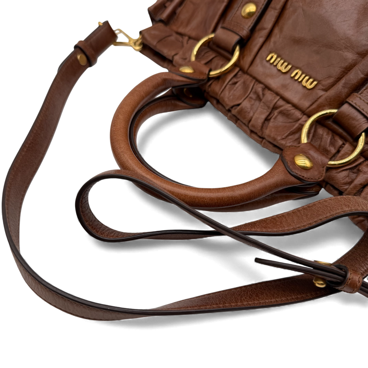 Miu Miu handbag Vitello Lux with shoulder strap made of dark brown leather