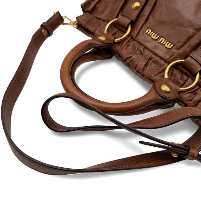 Miu Miu handbag Vitello Lux with shoulder strap made of dark brown leather