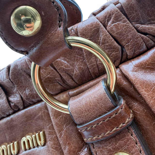 Miu Miu handbag Vitello Lux with shoulder strap made of dark brown leather