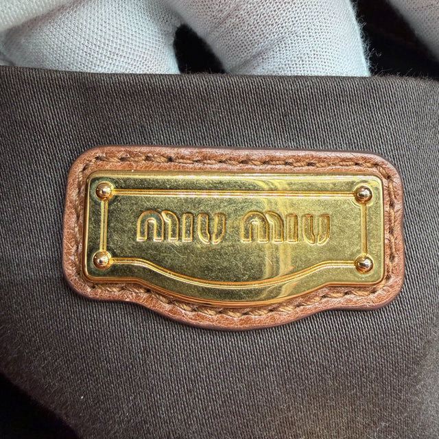 Miu Miu handbag Vitello Lux with shoulder strap made of dark brown leather