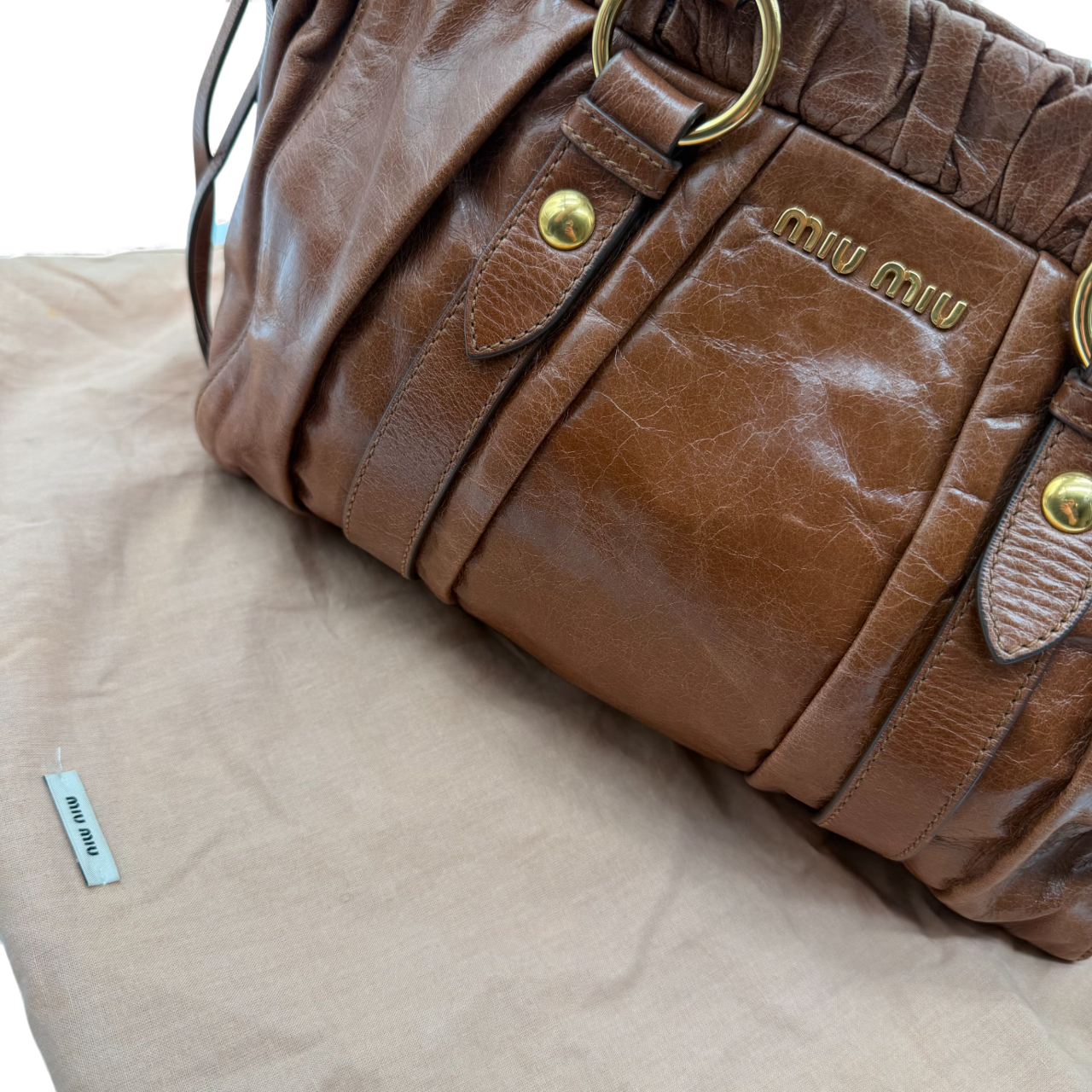 Miu Miu handbag Vitello Lux with shoulder strap made of dark brown leather