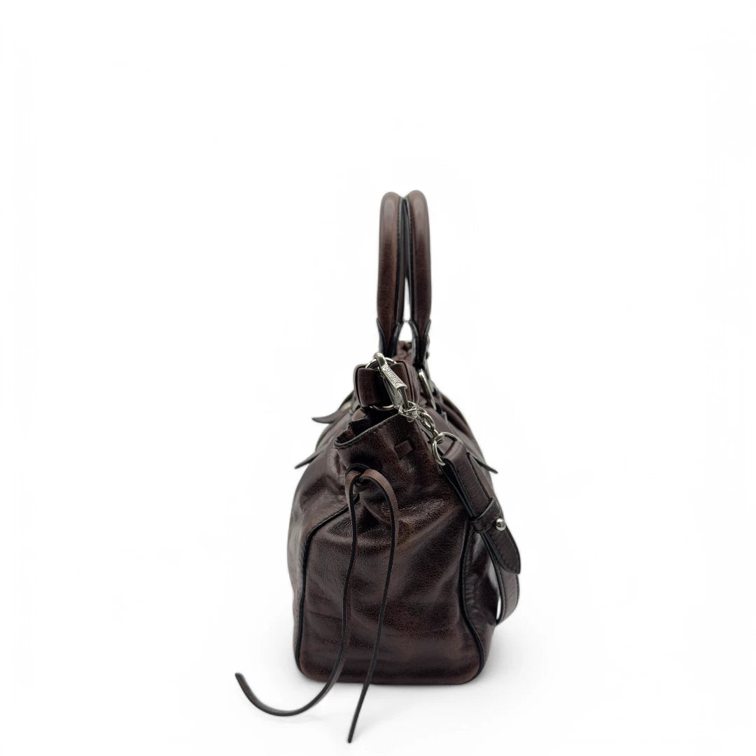 Miu Miu Handtasche Vitello Lux dunkelbraun
