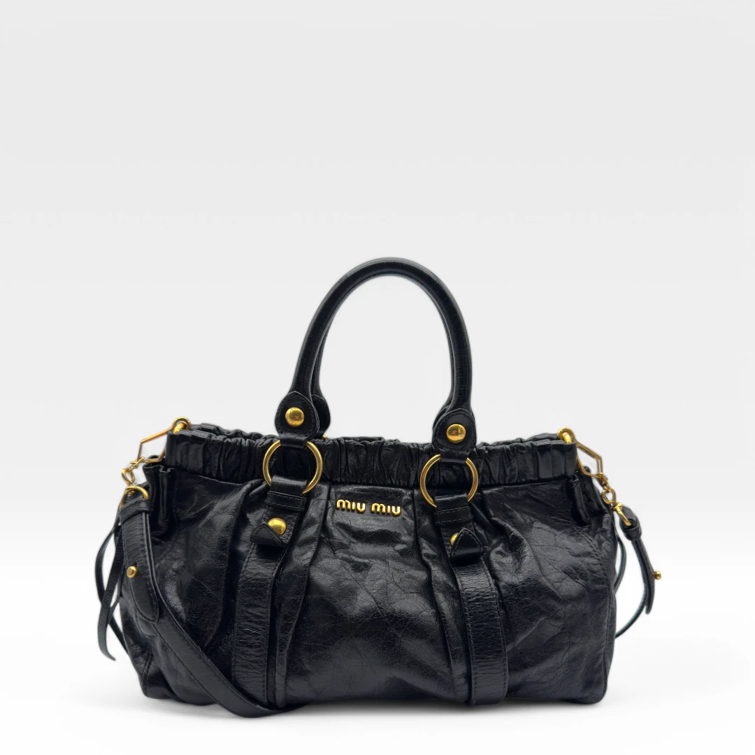 Miu Miu handbag Vitello Lux with shoulder strap made of black leather
