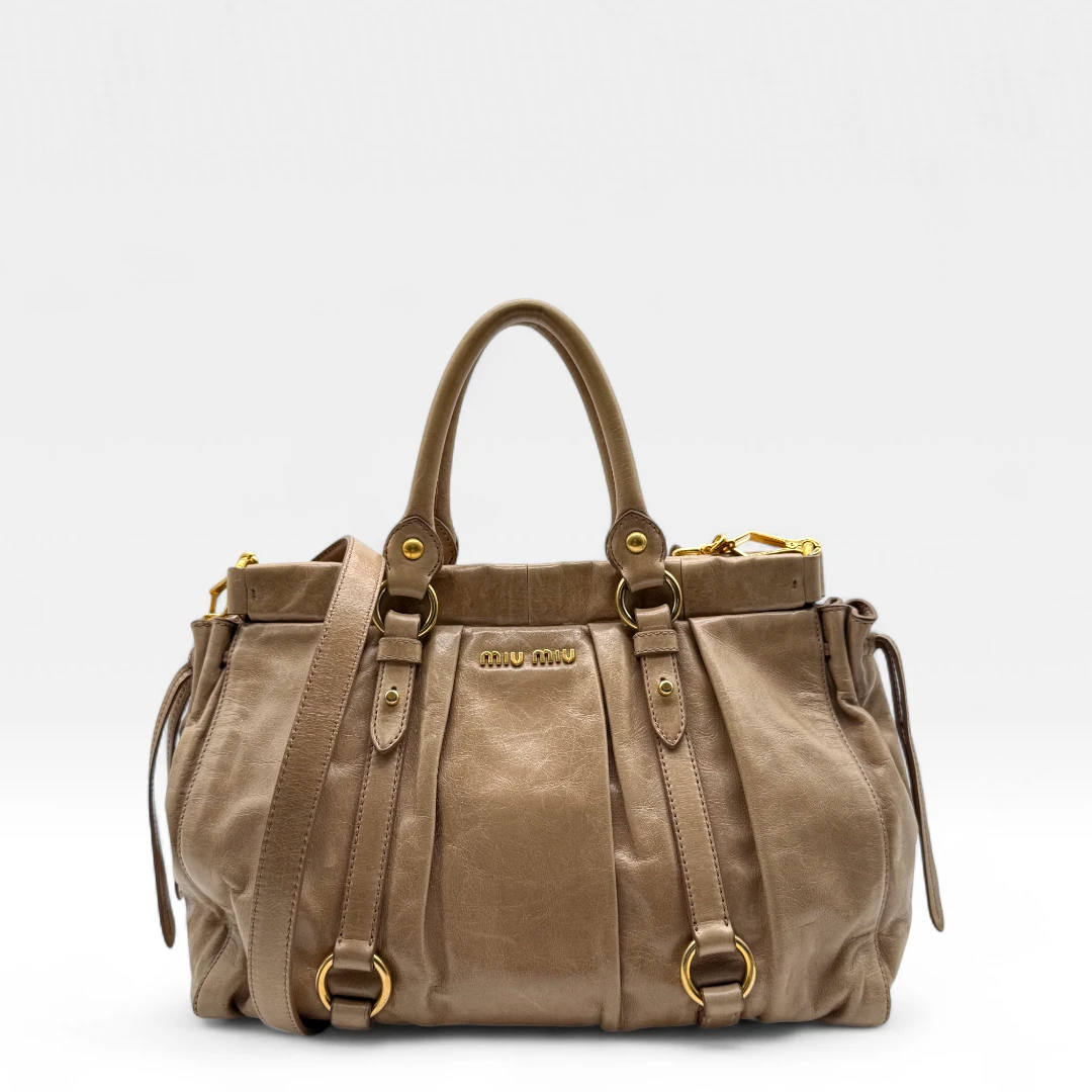 Miu Miu handbag Vitello Lux with shoulder strap made of beige leather