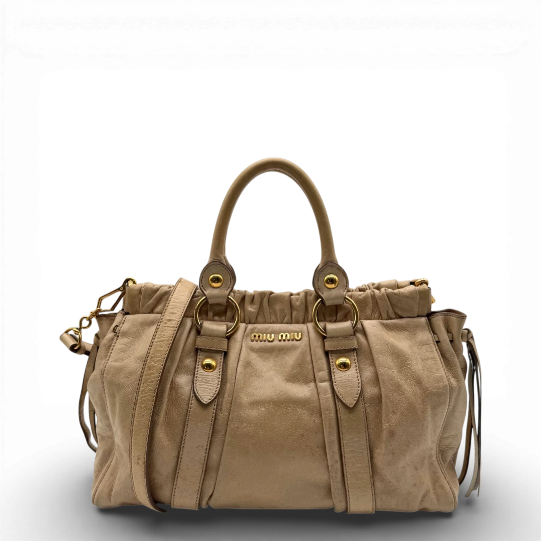 Miu Miu handbag Vitello Lux with shoulder strap made of beige leather