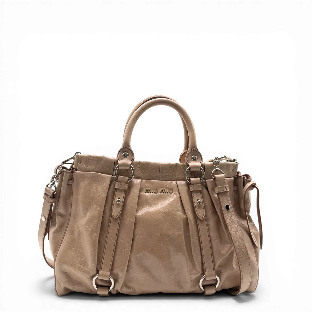Miu Miu handbag Vitello Lux with shoulder strap made of beige leather
