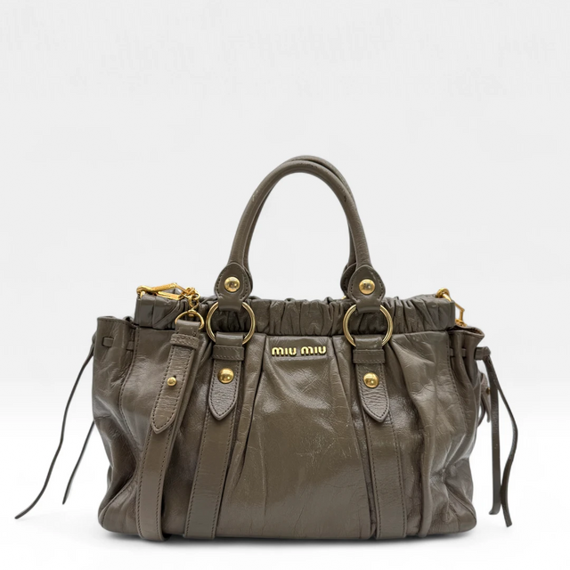 Miu Miu handbag Vitello Lux with shoulder strap in grey leather