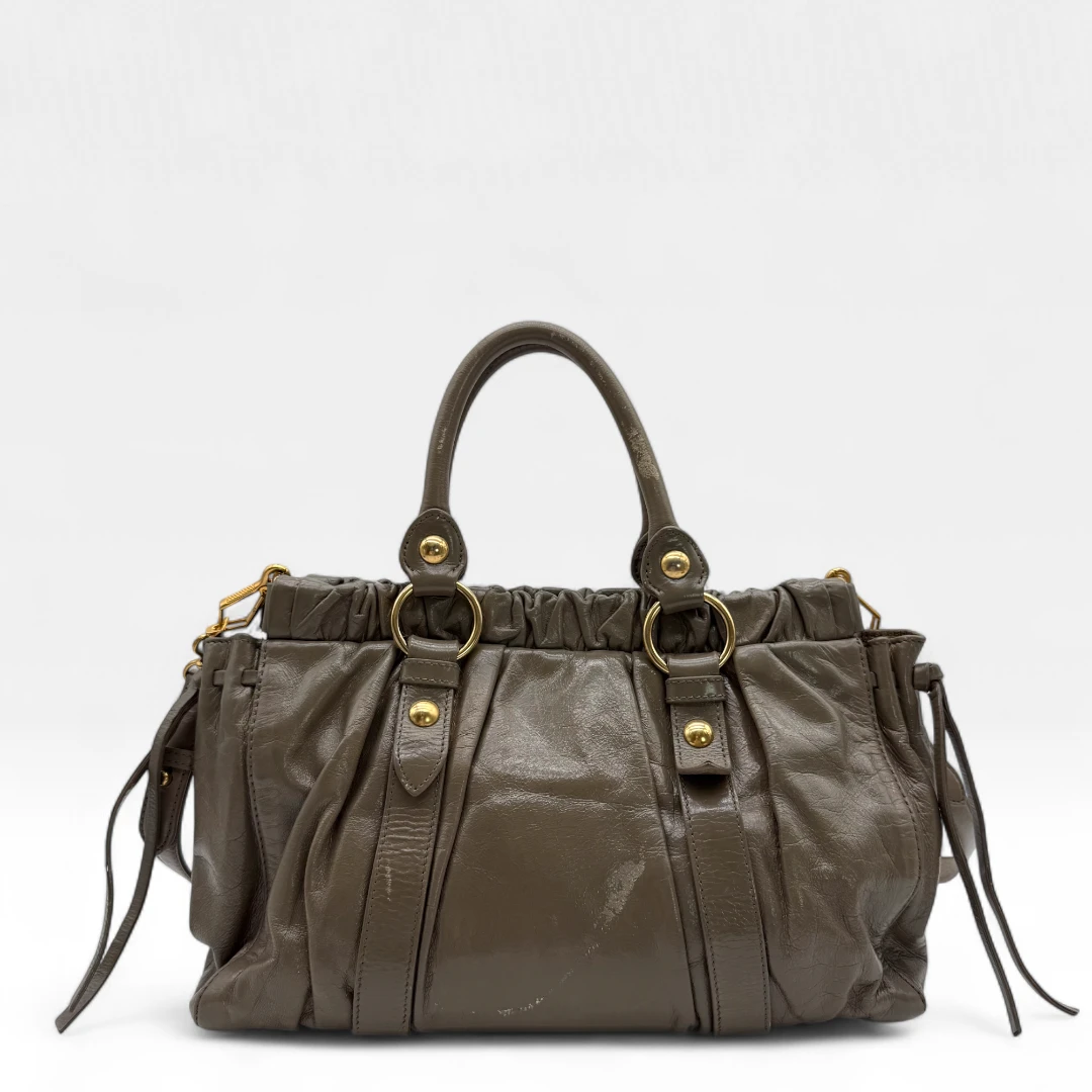 Miu Miu handbag Vitello Lux with shoulder strap in grey leather
