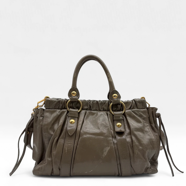 Miu Miu handbag Vitello Lux with shoulder strap in grey leather