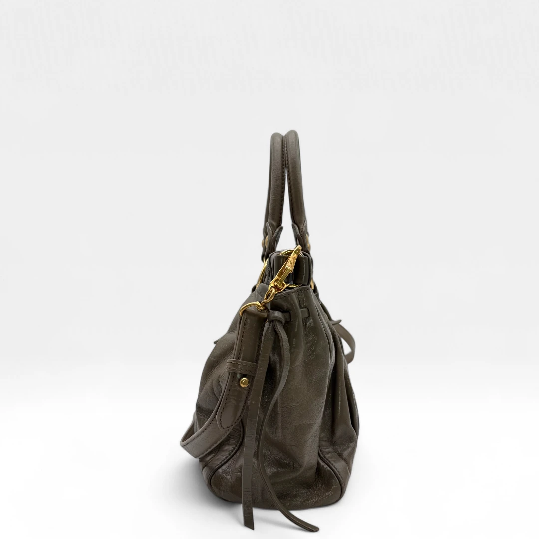 Miu Miu handbag Vitello Lux with shoulder strap in grey leather