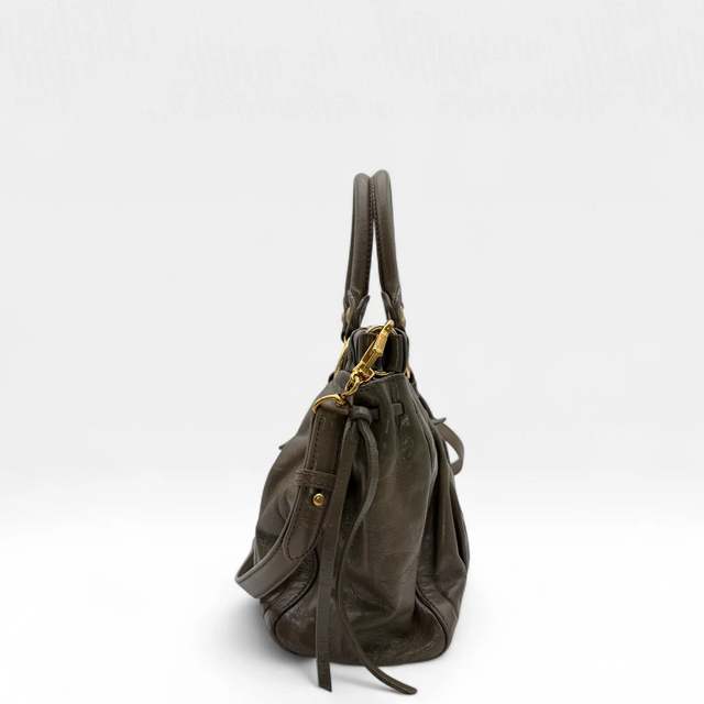 Miu Miu handbag Vitello Lux with shoulder strap in grey leather