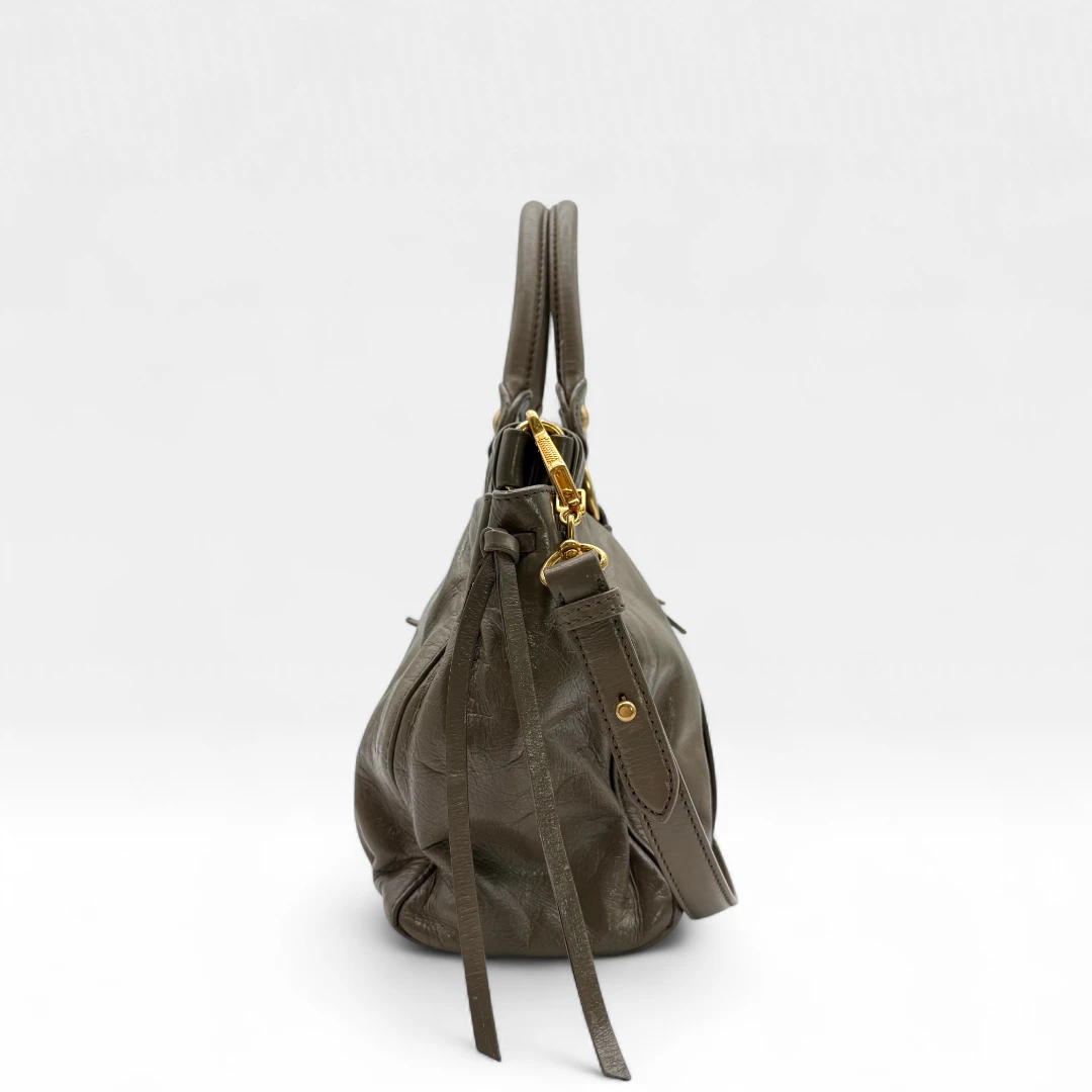 Miu Miu handbag Vitello Lux with shoulder strap in grey leather