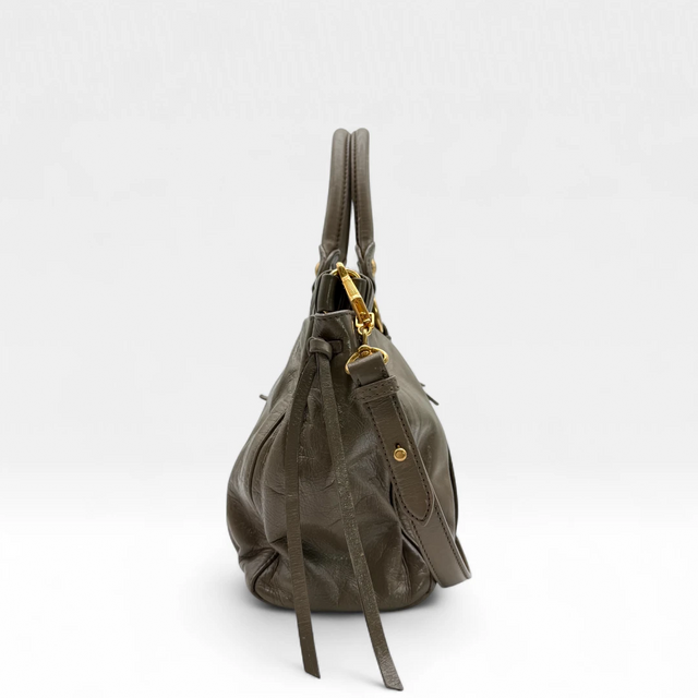 Miu Miu handbag Vitello Lux with shoulder strap in grey leather