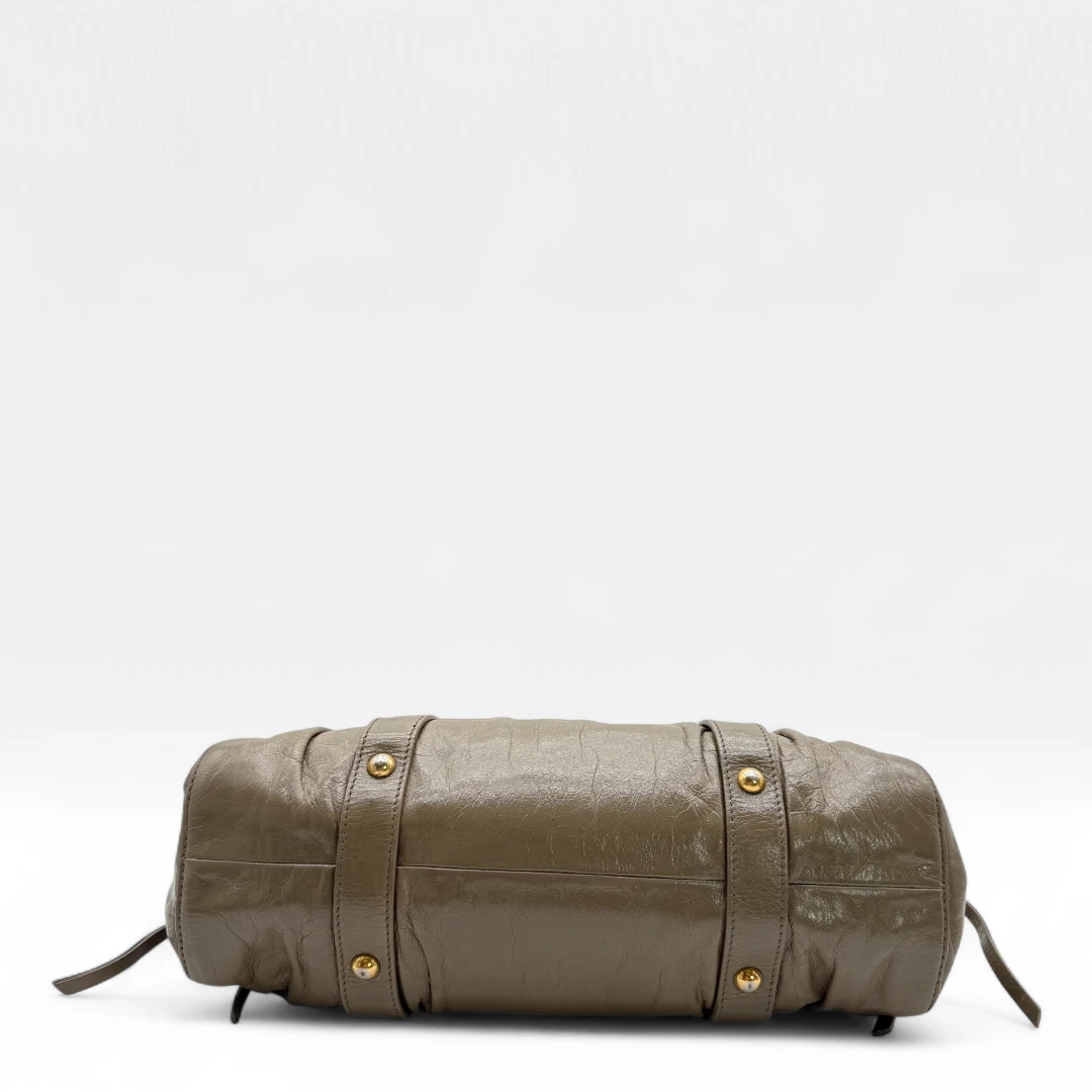 Miu Miu handbag Vitello Lux with shoulder strap in grey leather
