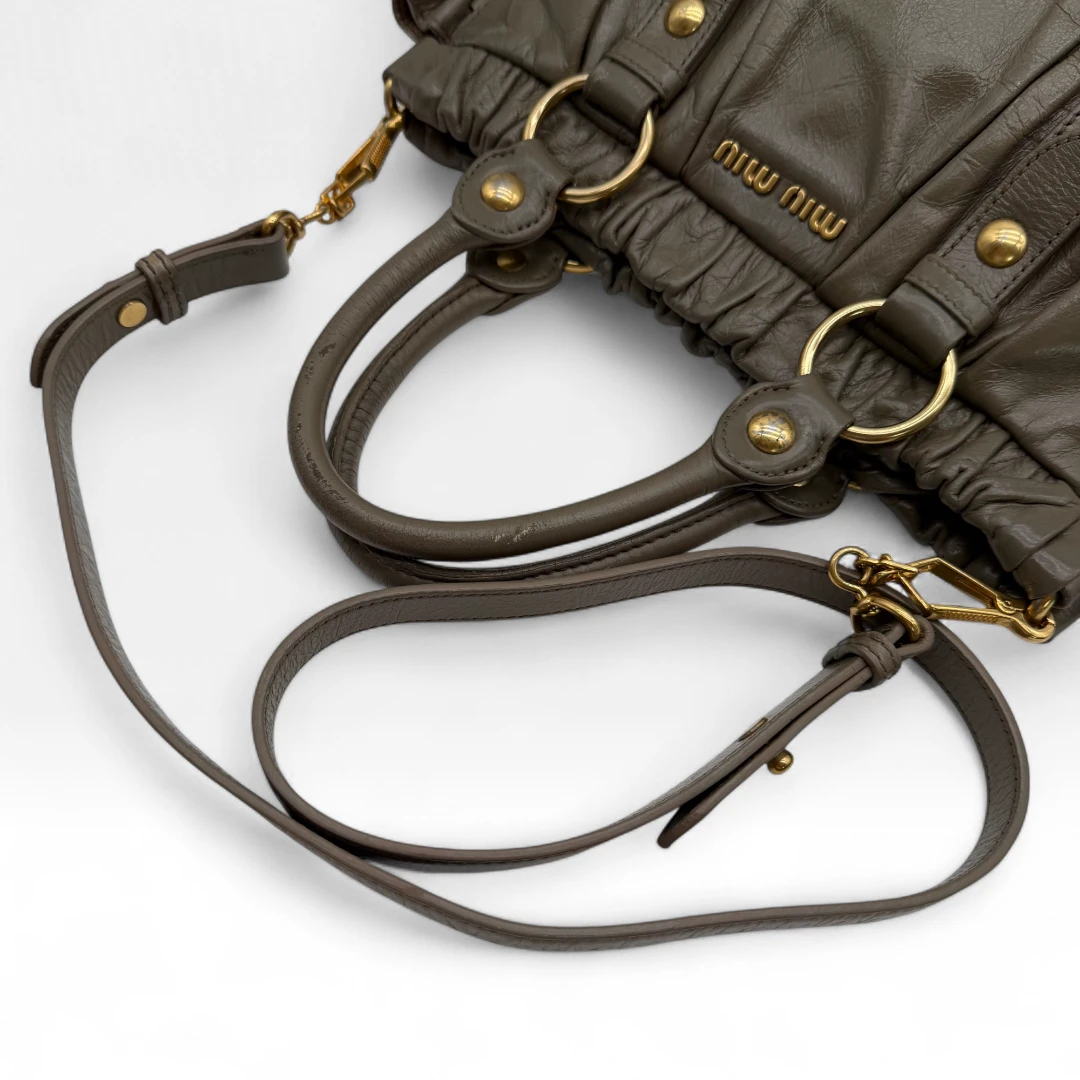 Miu Miu handbag Vitello Lux with shoulder strap in grey leather