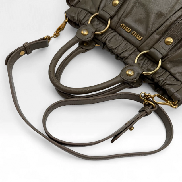 Miu Miu handbag Vitello Lux with shoulder strap in grey leather
