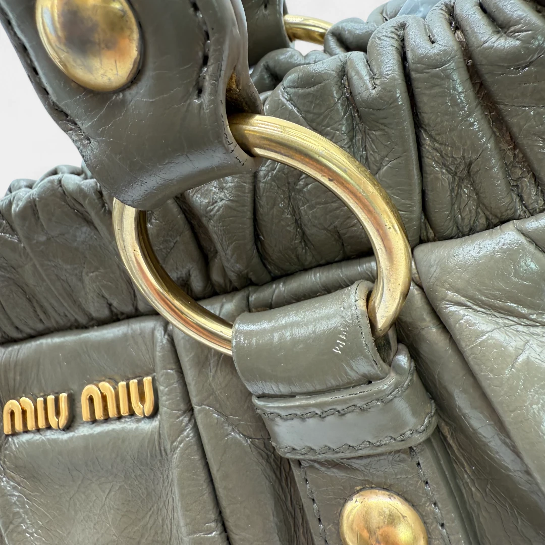 Miu Miu handbag Vitello Lux with shoulder strap in grey leather