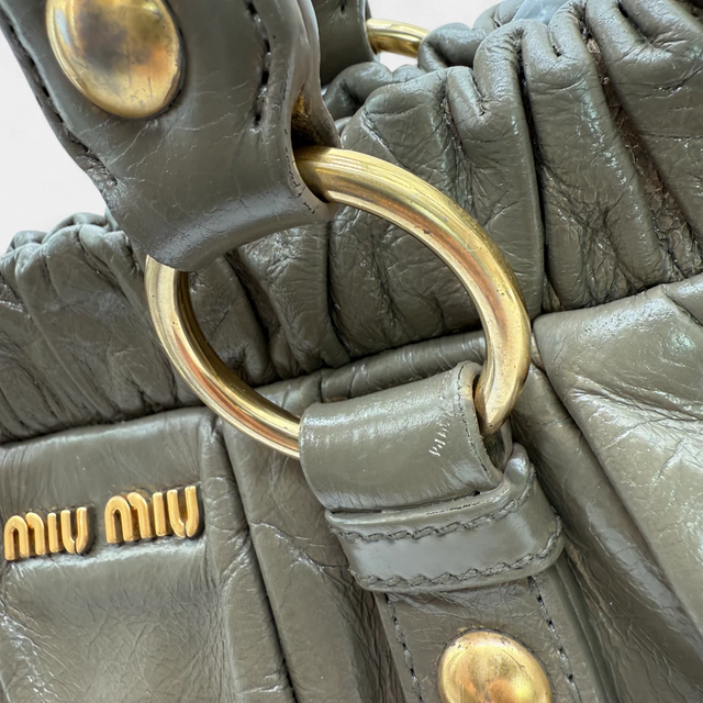 Miu Miu handbag Vitello Lux with shoulder strap in grey leather