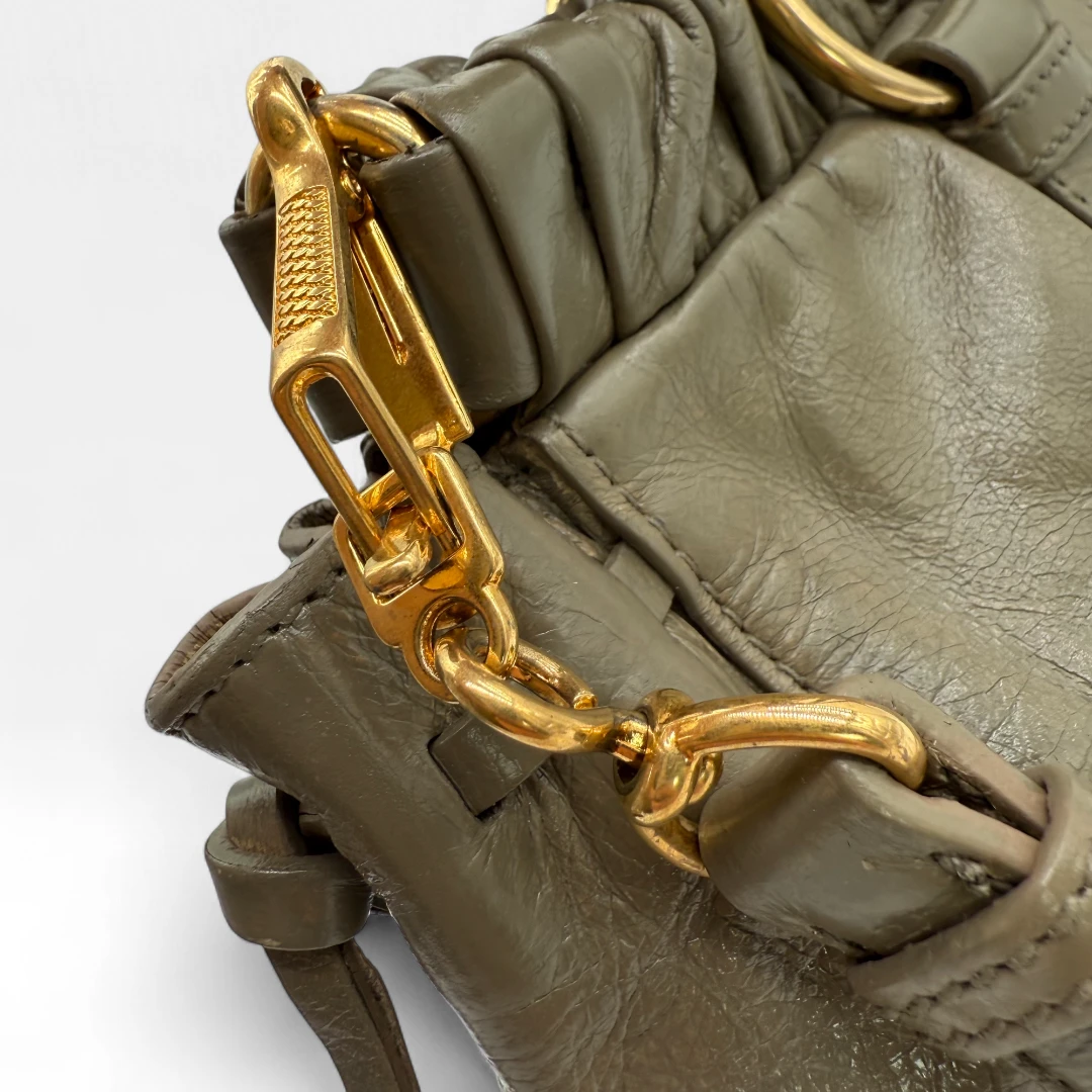 Miu Miu handbag Vitello Lux with shoulder strap in grey leather