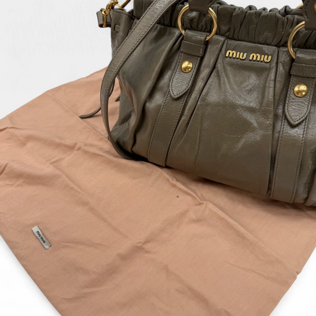 Miu Miu handbag Vitello Lux with shoulder strap in grey leather