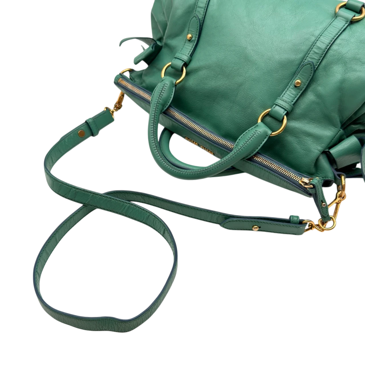Miu Miu Handtasche Vitello Satchel aus Leder grün