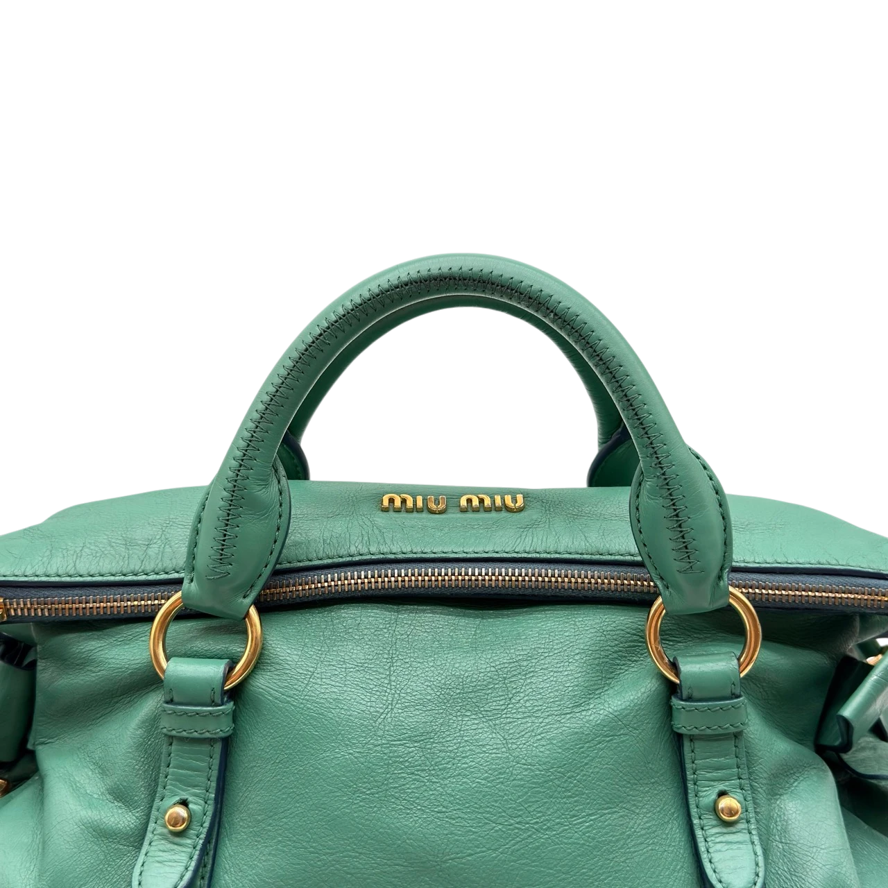 Miu Miu Handtasche Vitello Satchel aus Leder grün