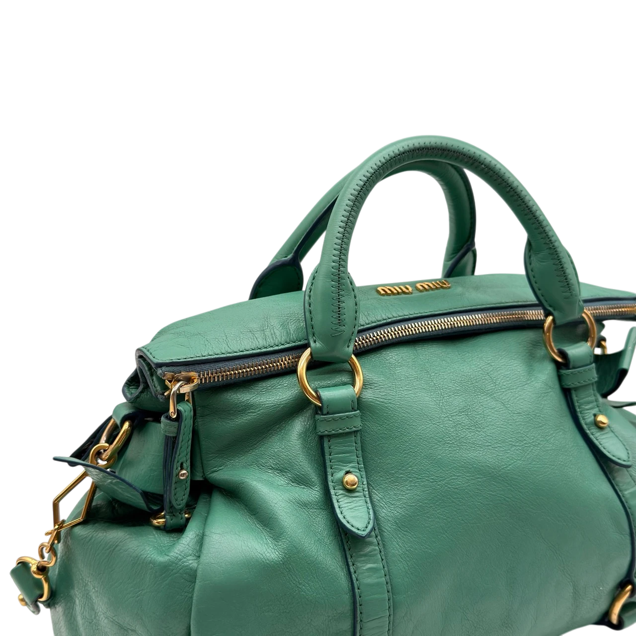 Miu Miu Handtasche Vitello Satchel aus Leder grün