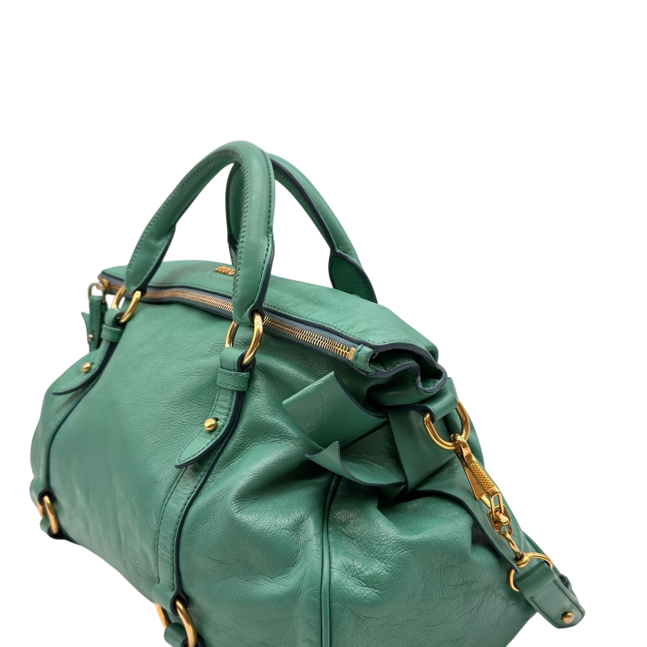 Miu Miu Handtasche Vitello Satchel aus Leder grün