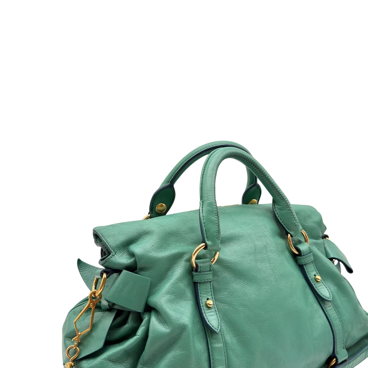 Miu Miu Handtasche Vitello Satchel aus Leder grün