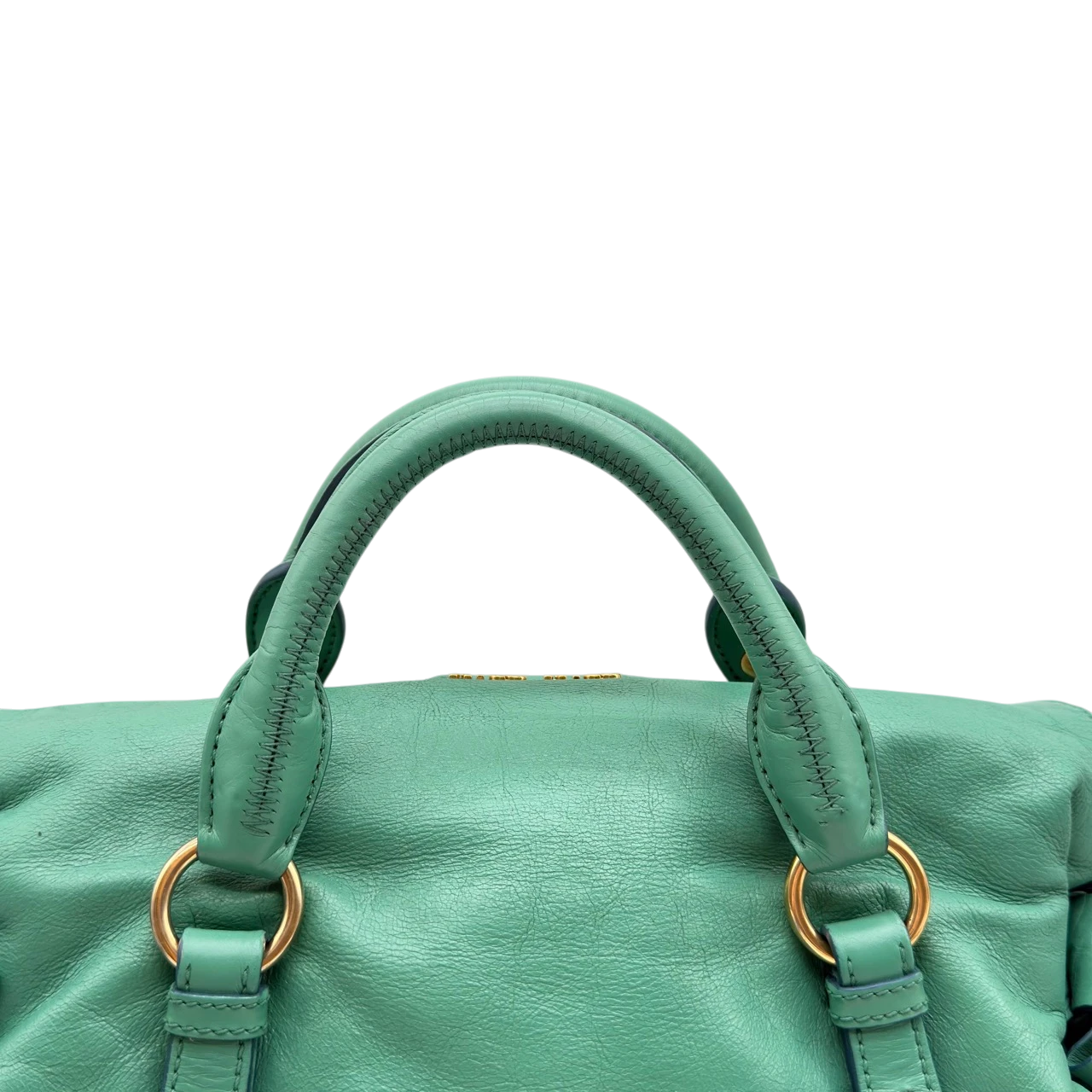Miu Miu Handtasche Vitello Satchel aus Leder grün