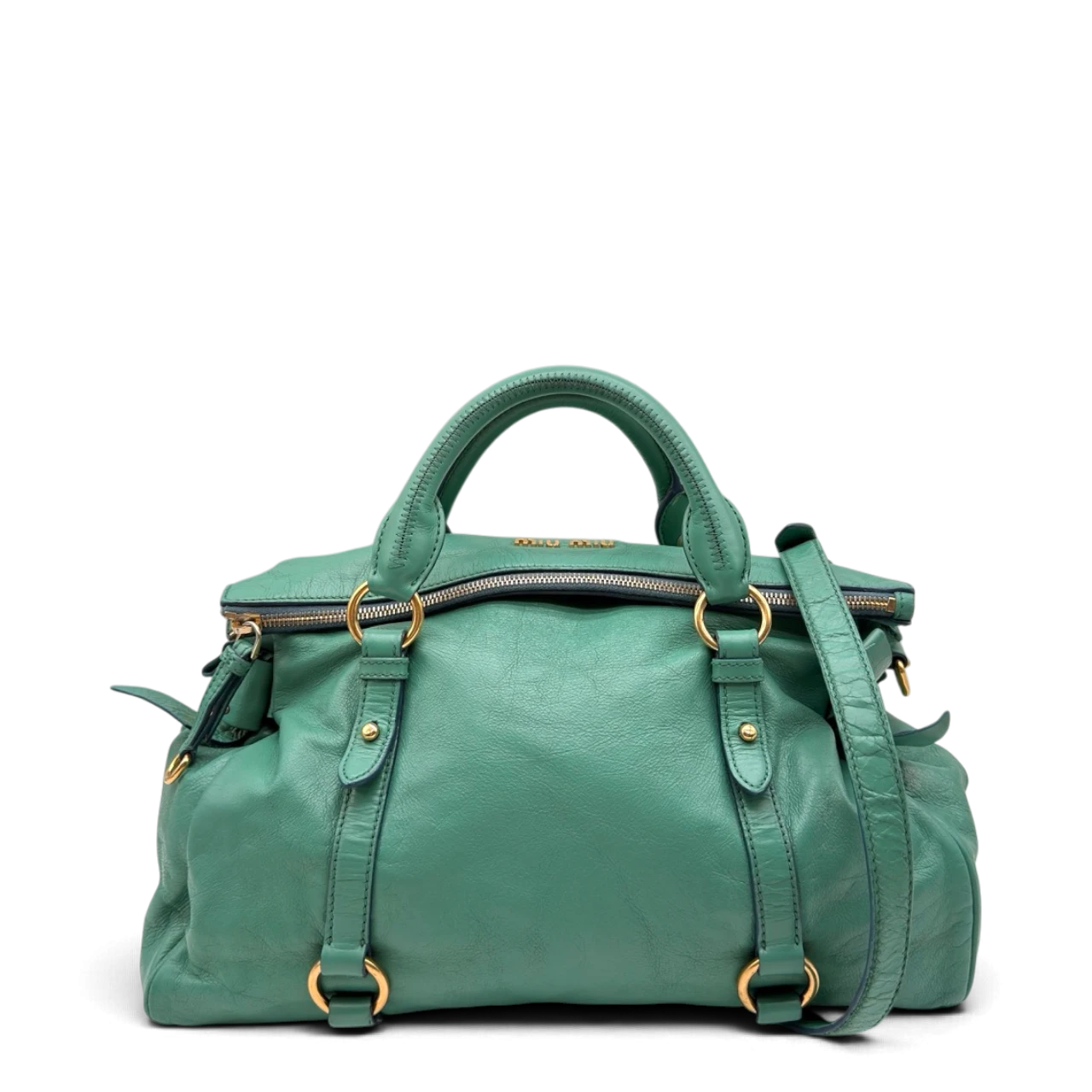 Miu Miu Handtasche Vitello Satchel aus Leder grün
