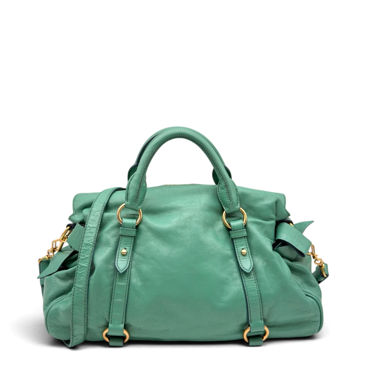 Miu Miu Handtasche Vitello Satchel aus Leder grün